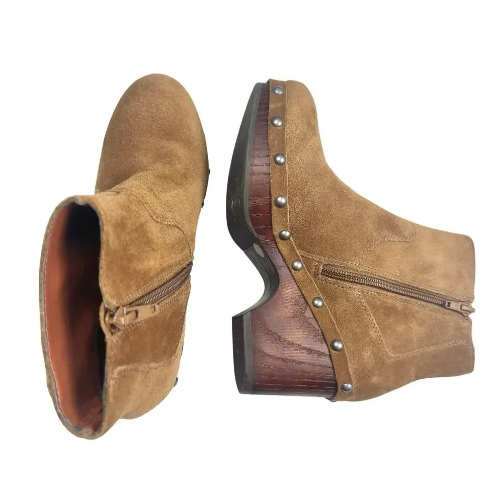 Lucky Brand | Women | Yasamin Studded Tan Suede Leather Heeled Booties | 5.5 M